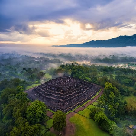 looking down on Borobudur, Indonesia
