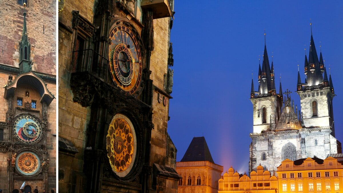 Astronomical clock and the Gothic Tyn Church, Prague