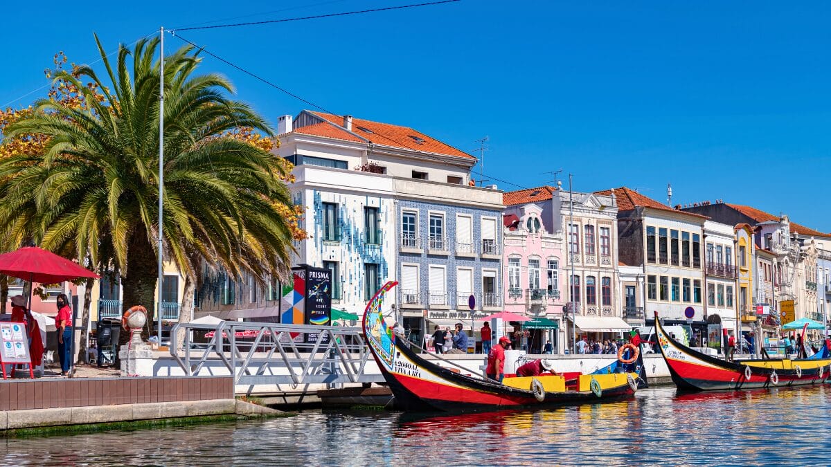 Aveiro, nicknamed the Venice of Portugal, has canals and colorful Moliceiro boats.