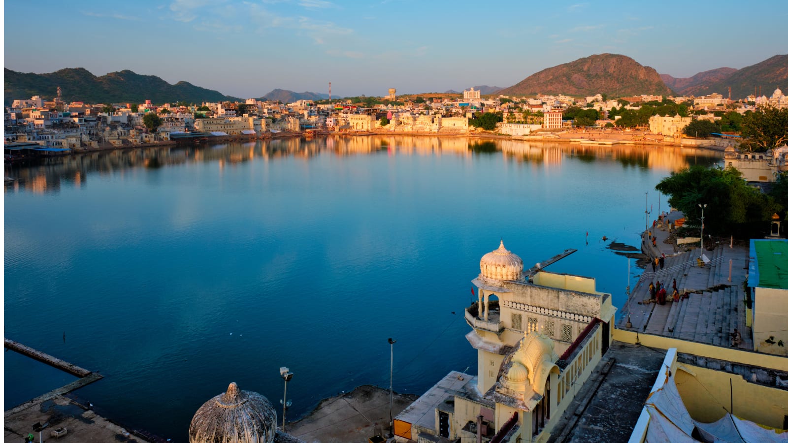 Sacred city Pushkar with Pushkar ghats. Rajasthan, India