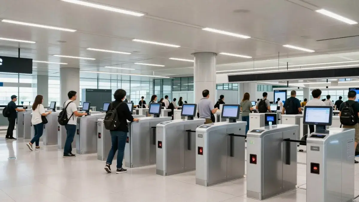 Automated immigration clearance gates at Singapore Changi Airport for fast entry processing