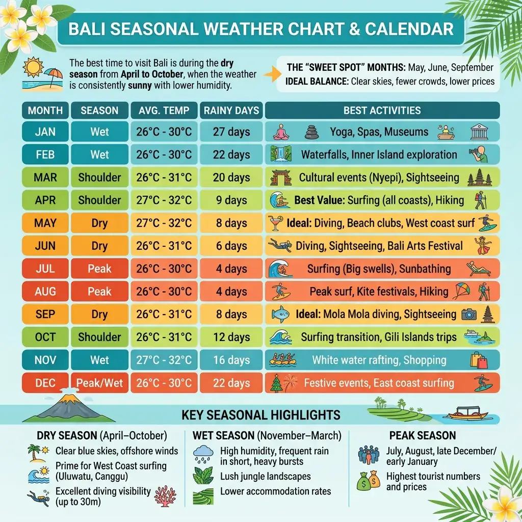 Bali seasonal weather chart and calendar