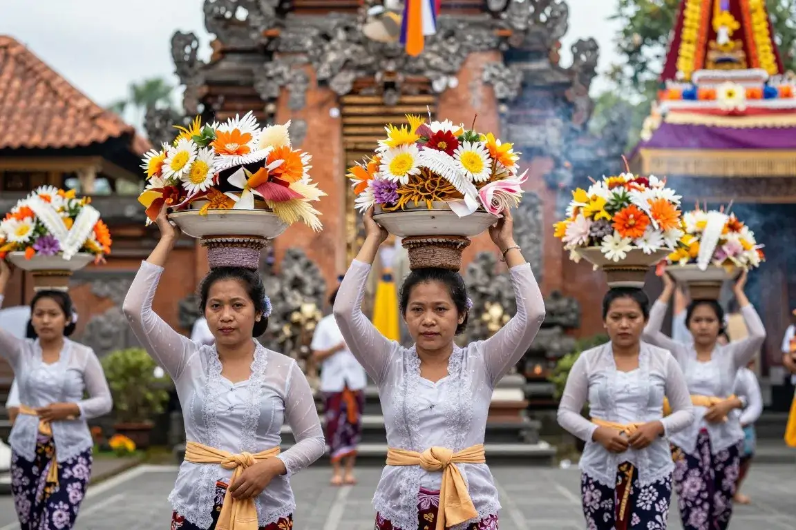 Balinese offering ceremony at temple