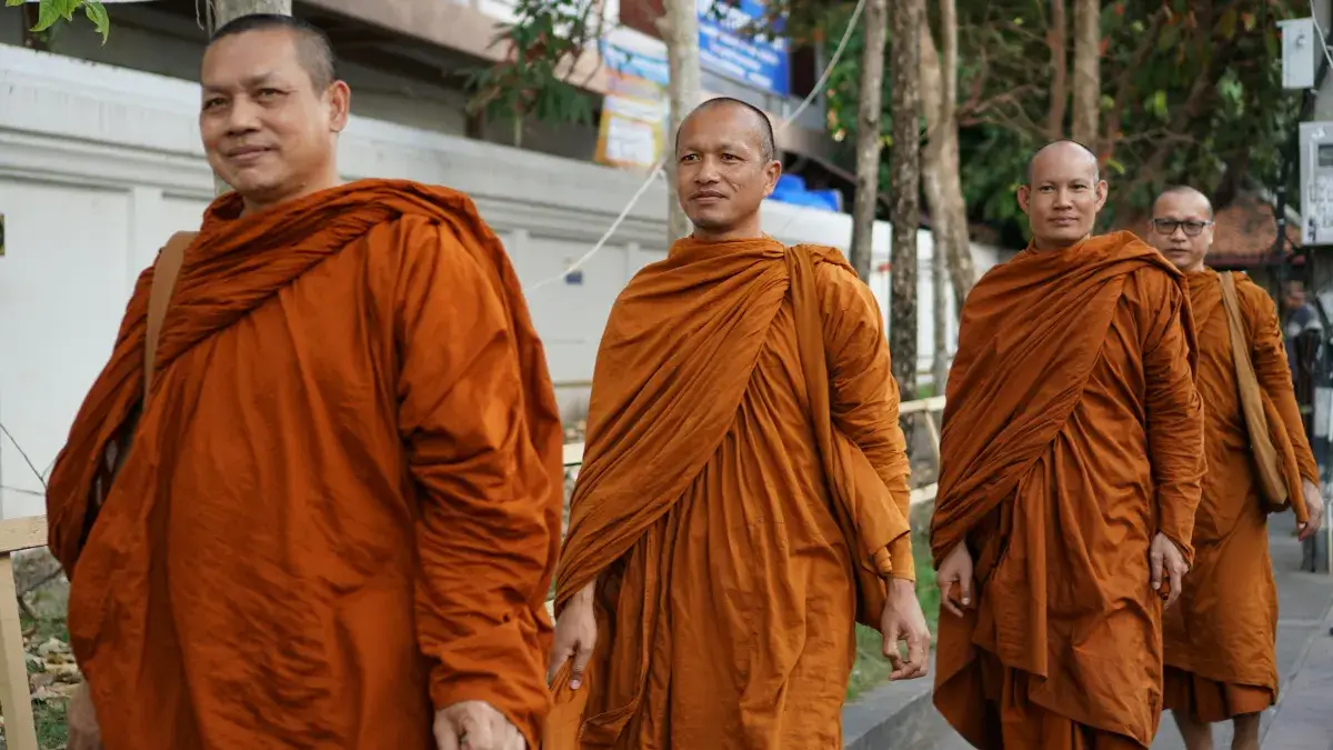 Buddhist monks walking in Chiang Mai