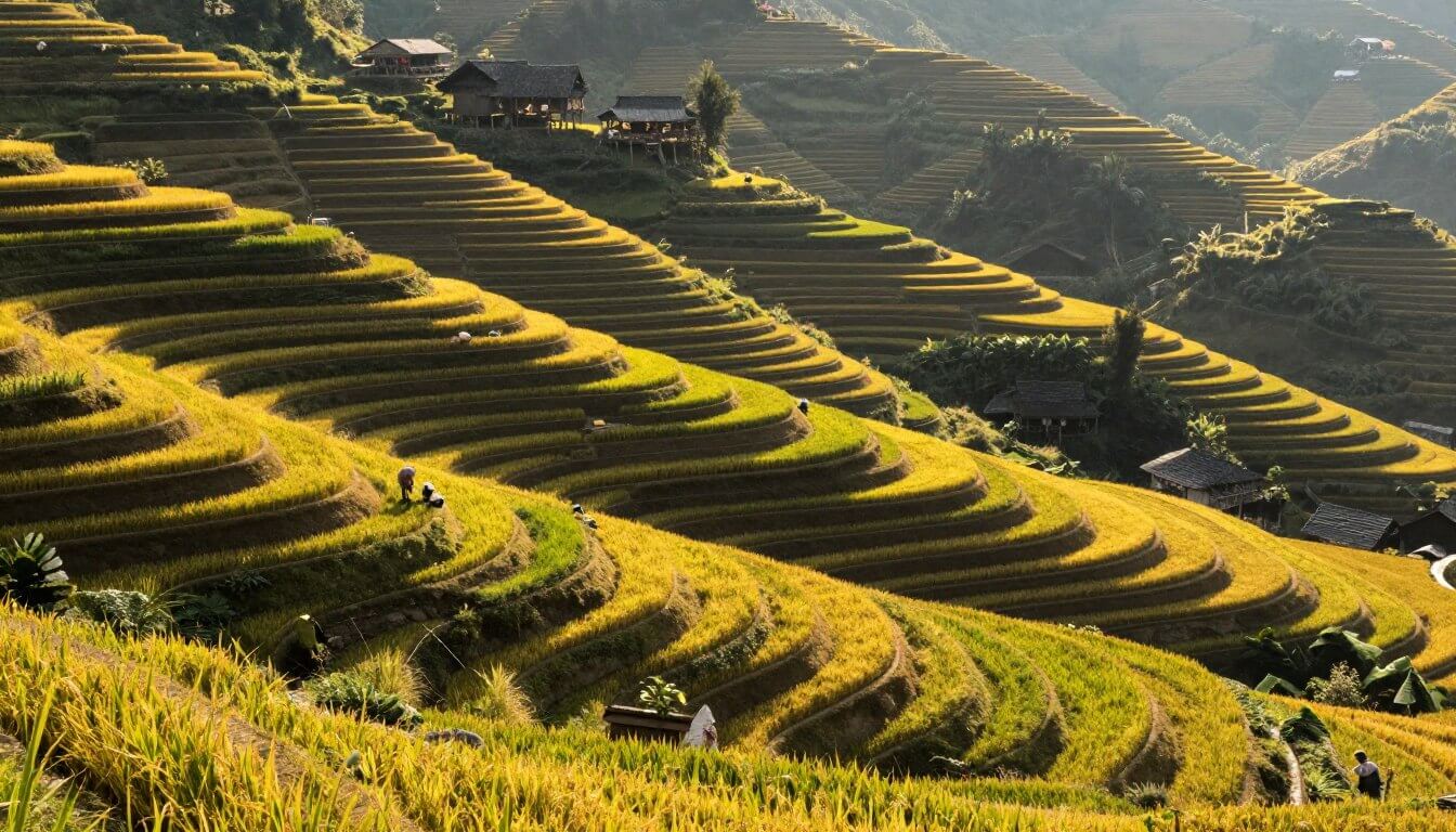 Golden Terraced Rice Fields in Mu Cang Chai