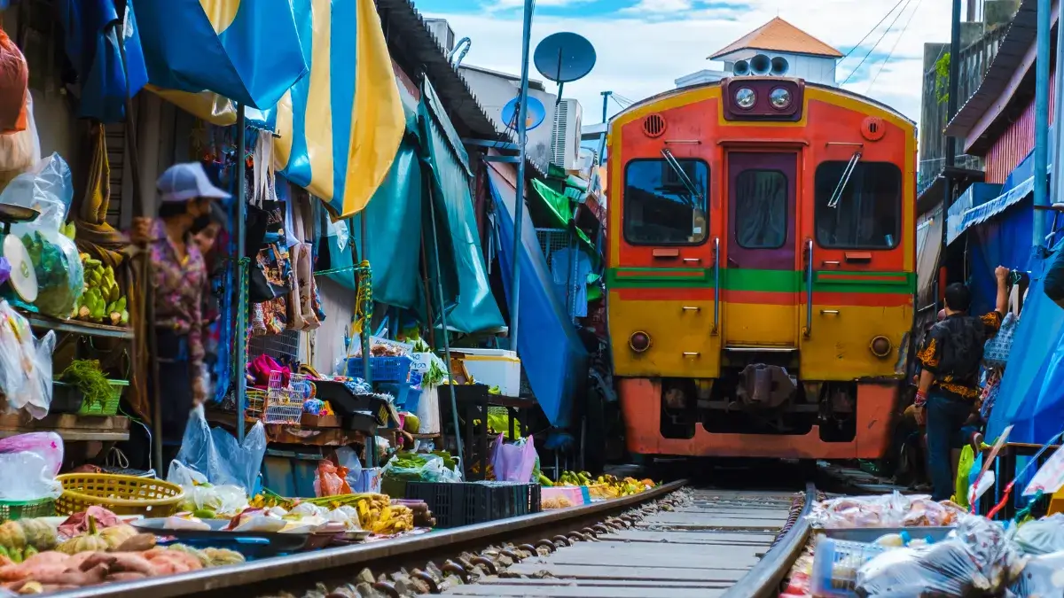 Mae Klong Train Station, Bangkok a famous railway market in Thailand