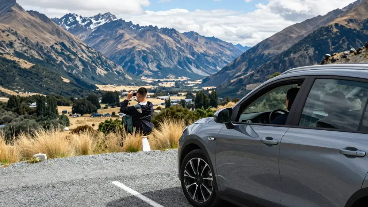 New Zealand rental car on scenic road