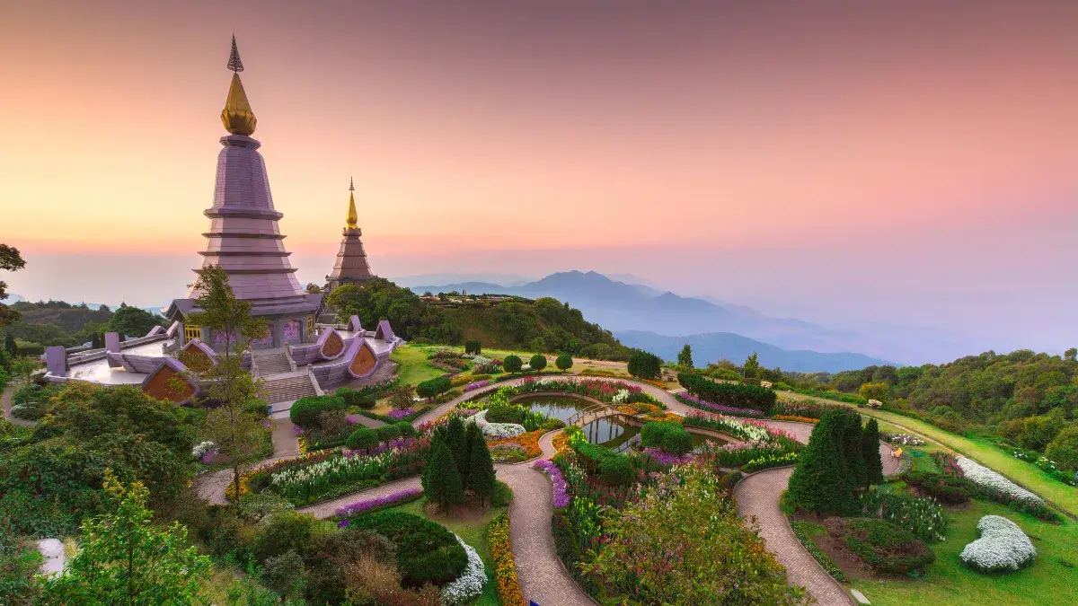 Pagodas On Top Of Doi Inthanon, Thailand's highest Peak., Chiang Mai