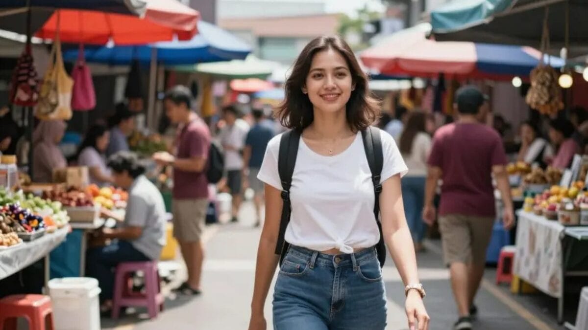 Solo female traveler confidently exploring Malaysia