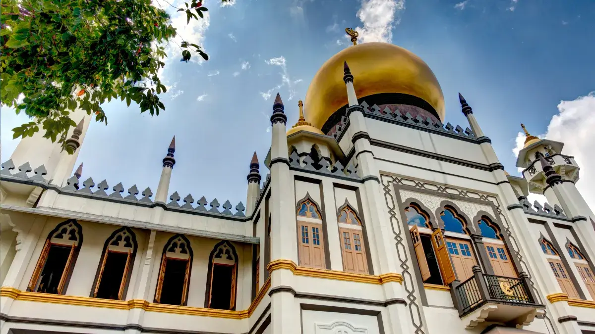 Sultan Mosque in Kampong Glam with golden domes and Islamic architecture