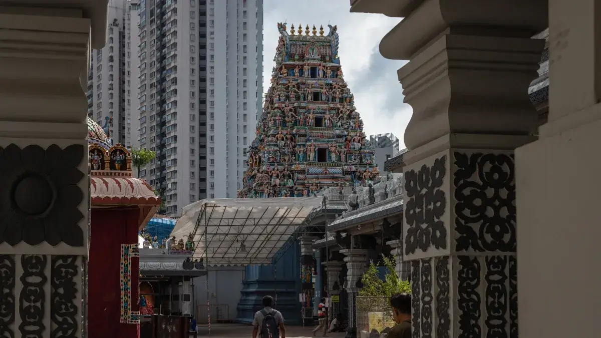 The Gate to the Sri Srinivasa Perumal Temple. Remove shoes when entering homes, some shops, and all temples.