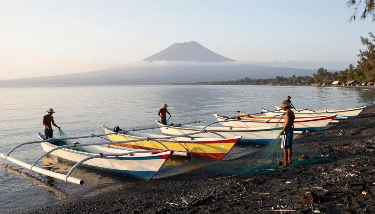 Traditional jukung boats on quiet Amed beach