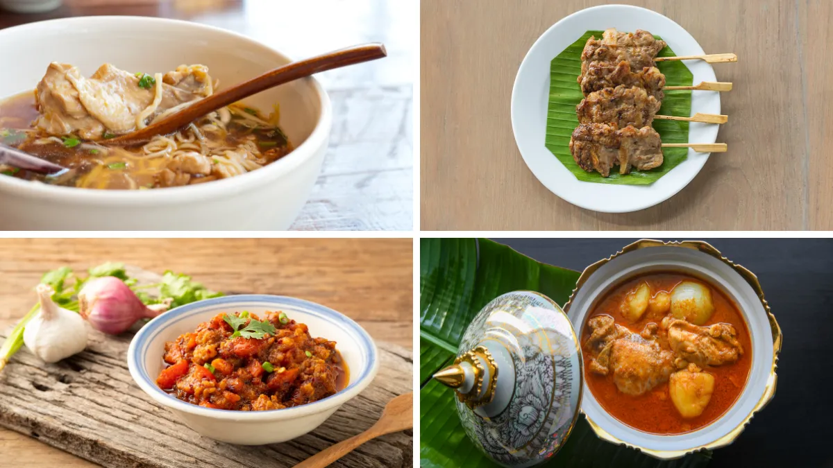 Chicken noodle soup, Moo ping, Nam prik ong, Massaman curry