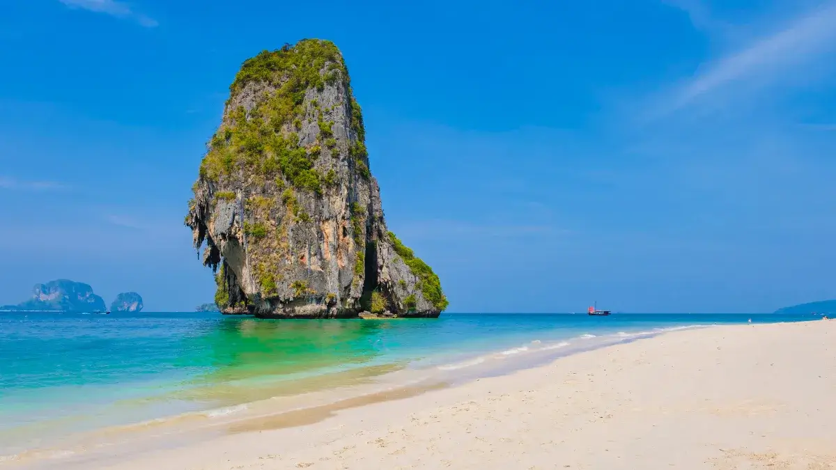 Limestone formations Railay Beach Krabi Thailand