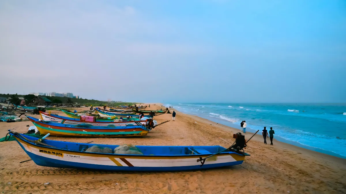 Marina Beach with Fishing Boats, Chennai, India