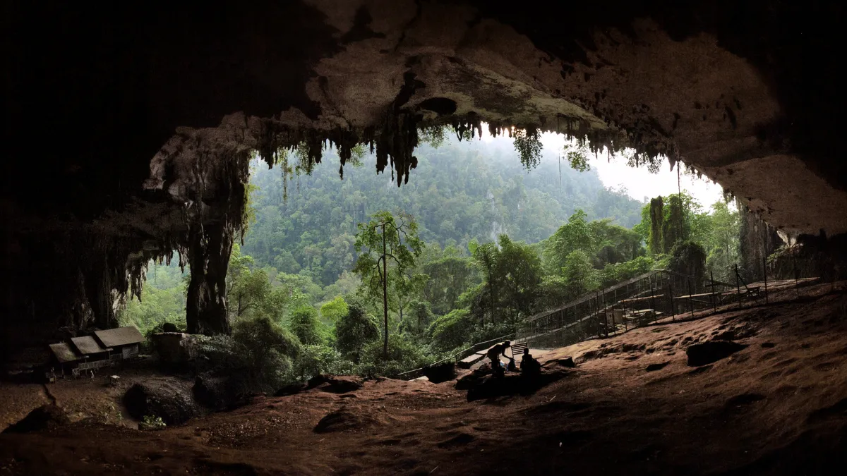 The main entrance to the Niah Caves at sunset