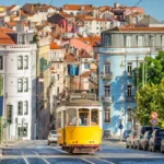 Tram on line 28 in Lisbon, Portugal