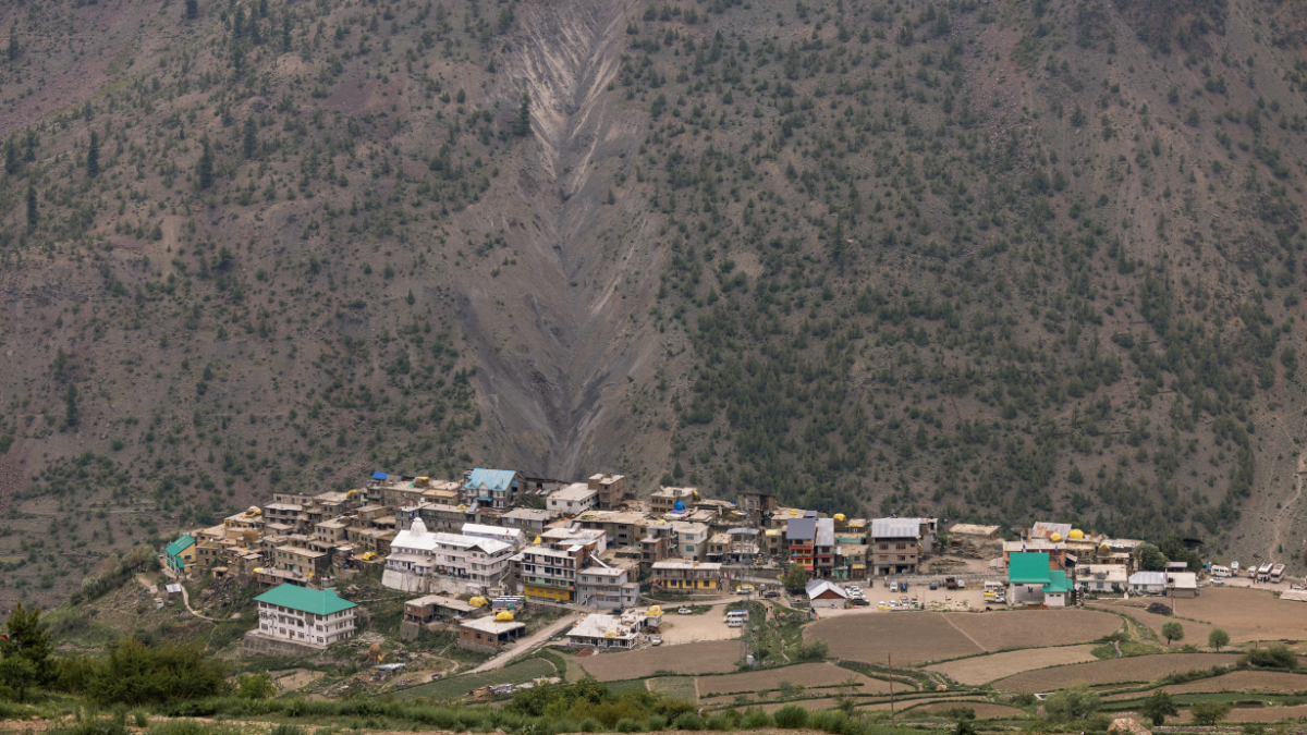 Trilokinath village and temple Garsha Phagpa on left bank of the Chenab River village of Udaipur