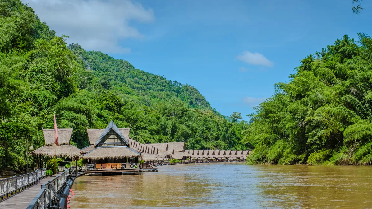 Tropical River Houses on the River Kwai in Thailand