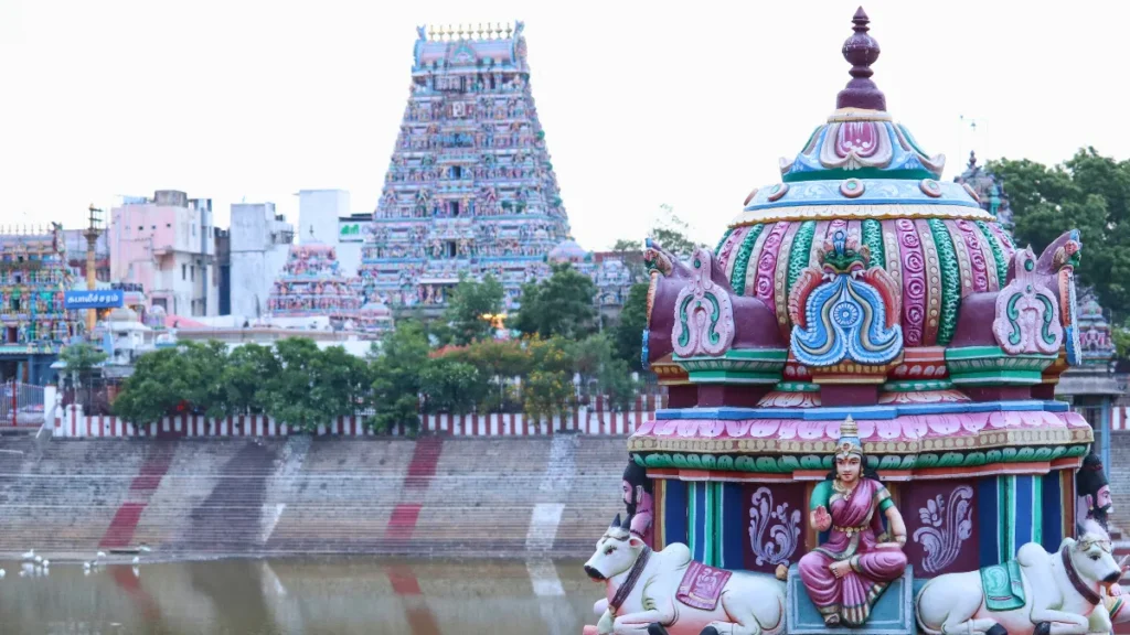 View of Kapaleeshwarar Temple in Chennai Tamil Nadu from lake side