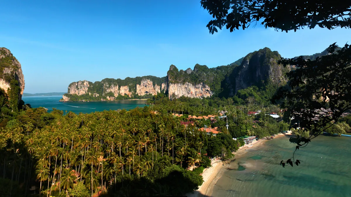 View of Tonsai Bay with the famous Railey West Beach and Tonsai Bay Beach in Krabi, Thailand