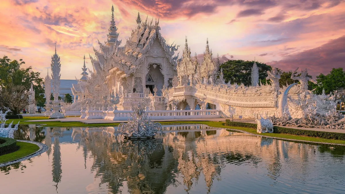 View of Wat Rong Khun or White Temple Chiang Rai, Thailand