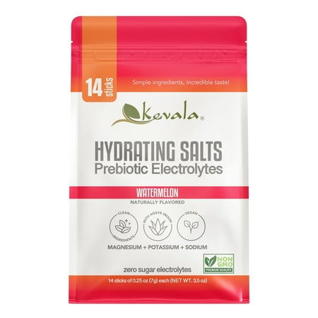 Kevala Hydrating Salts Prebiotic Electrolytes – Watermelon - 14 Count Hydration Packets