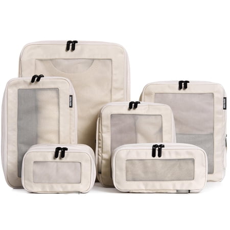 Travel Packing Cubes Beige 6-Pack Suitcase Luggage Organizers