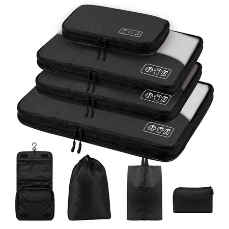 Travel Packing Cubes Set Black-8 Set For Business Trips and Frequent Travel