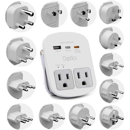 Universal 35W World Kit - 2 USA sockets USB-A USBC 1x PD 35W USB-C and USBC Cable Perfect for Laptops Cell Phones Chargers - Surge protection