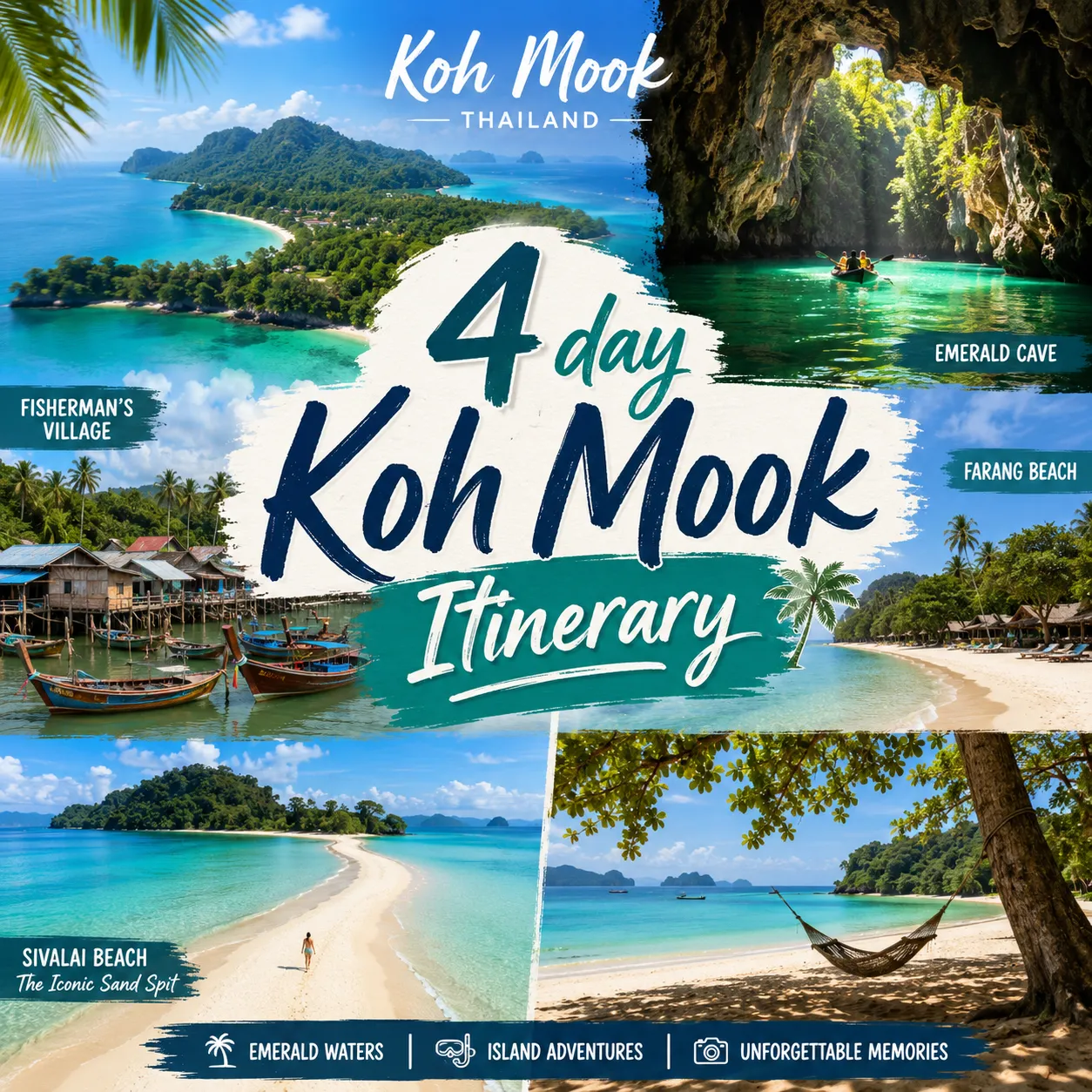 4-day Koh Mook itinerary with Fisherman’s Village, Emerald Cave, Farang Beach, and Sivalai Beach