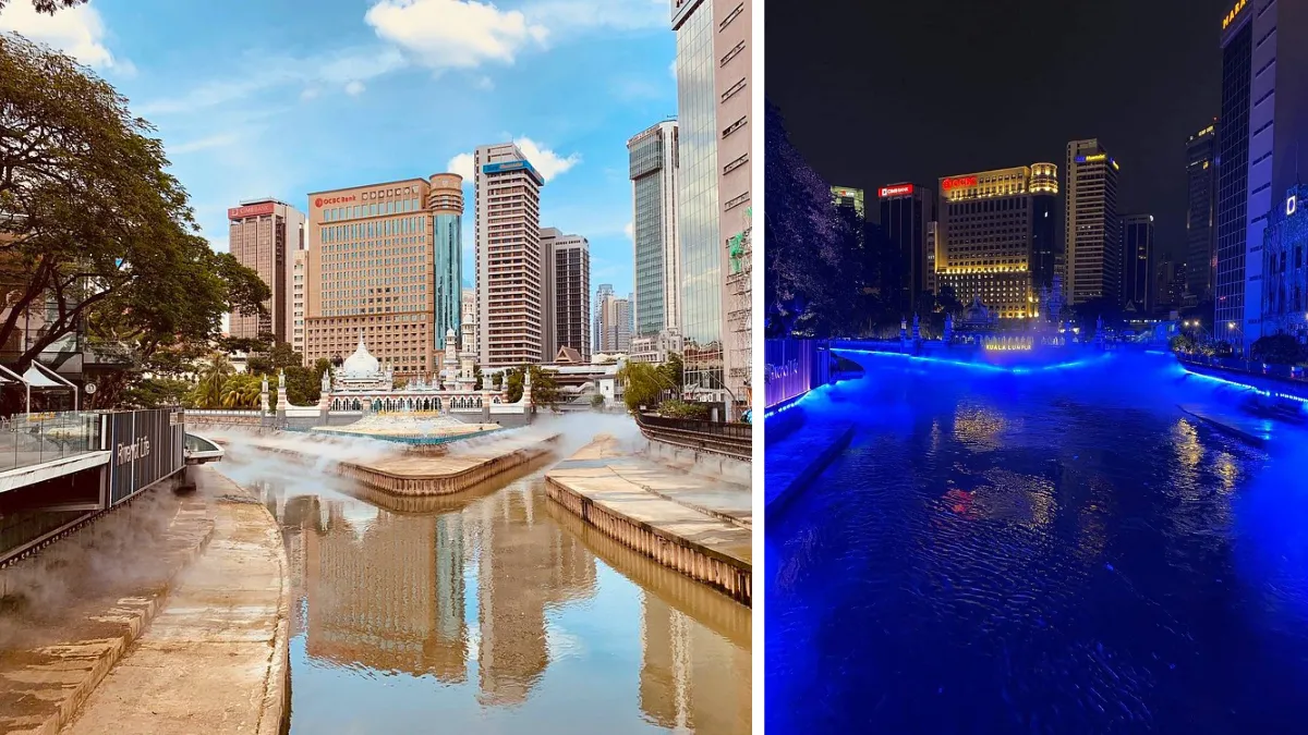 Day and night views of the river of life Kuala Lumpur