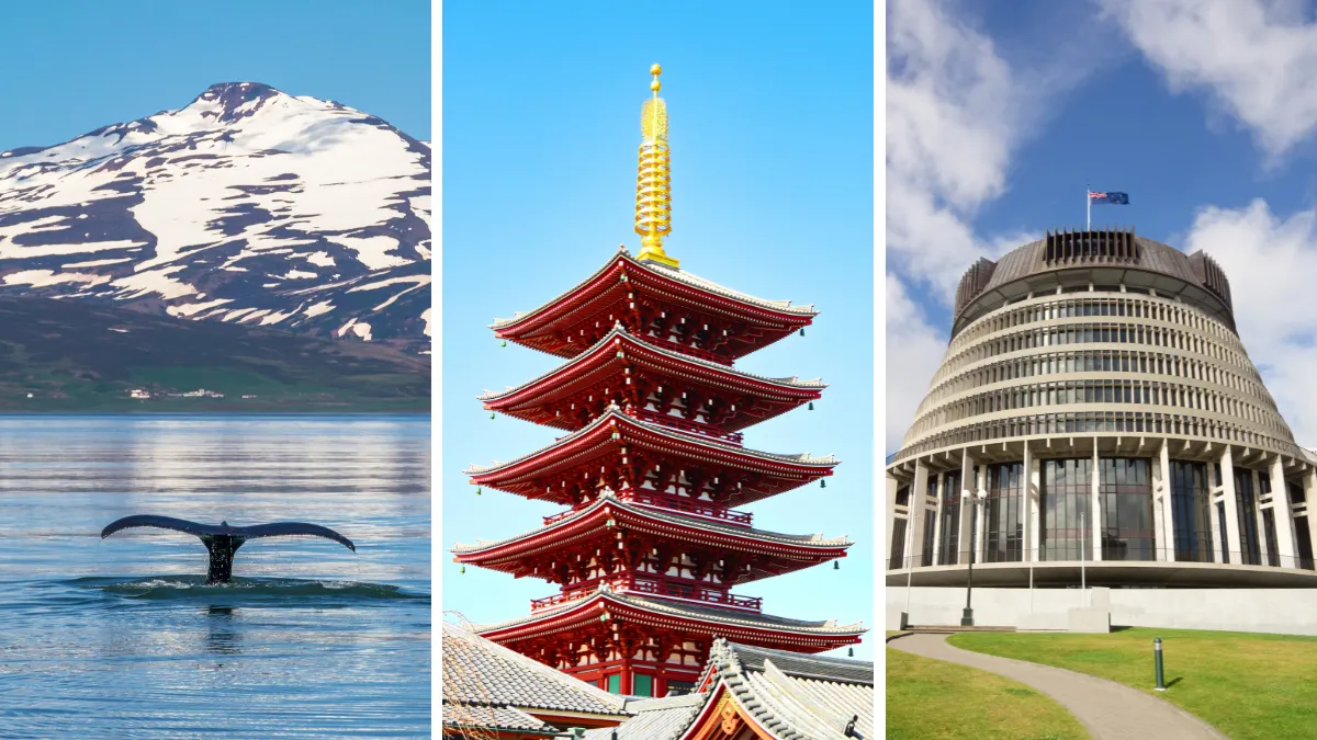 Iceland, Japan, New Zealand