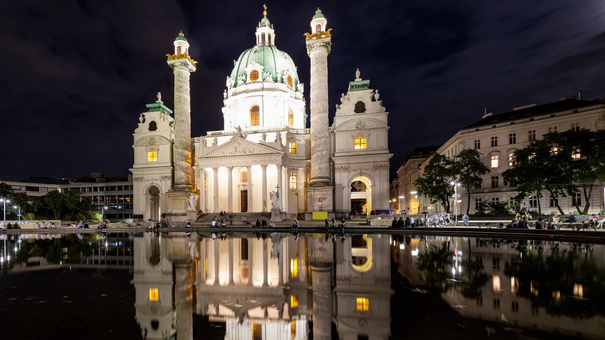 Karlskirche Church in Vienna at Night