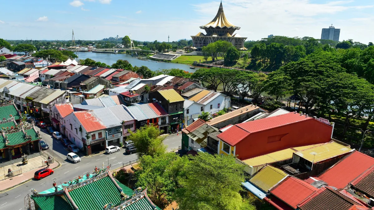 Kuching shop houses and river view