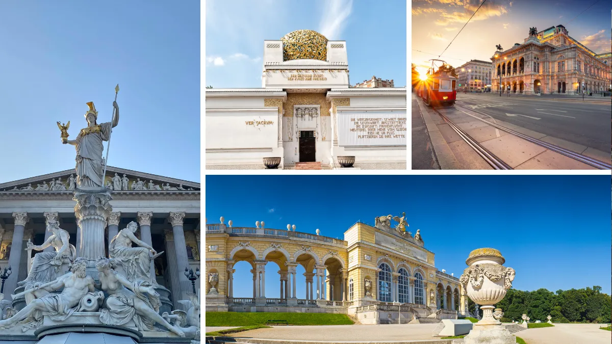 Vienna Parliament Building with Athena Fountain, Secession Building, Opera & Ringstrasse, Gloriette structure