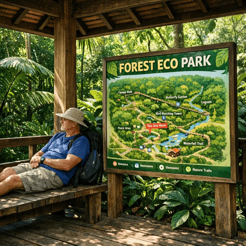 Resting on a shaded platform in KL Forest Eco Park 