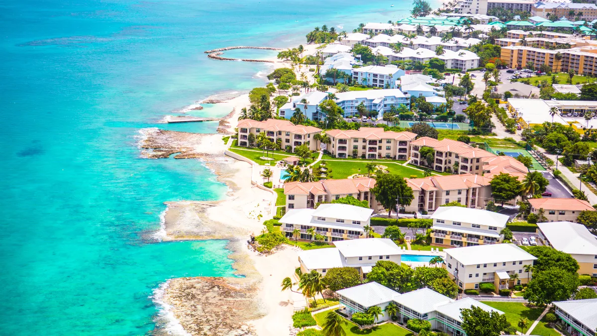 Aerial view of coastline of Grand Cayman