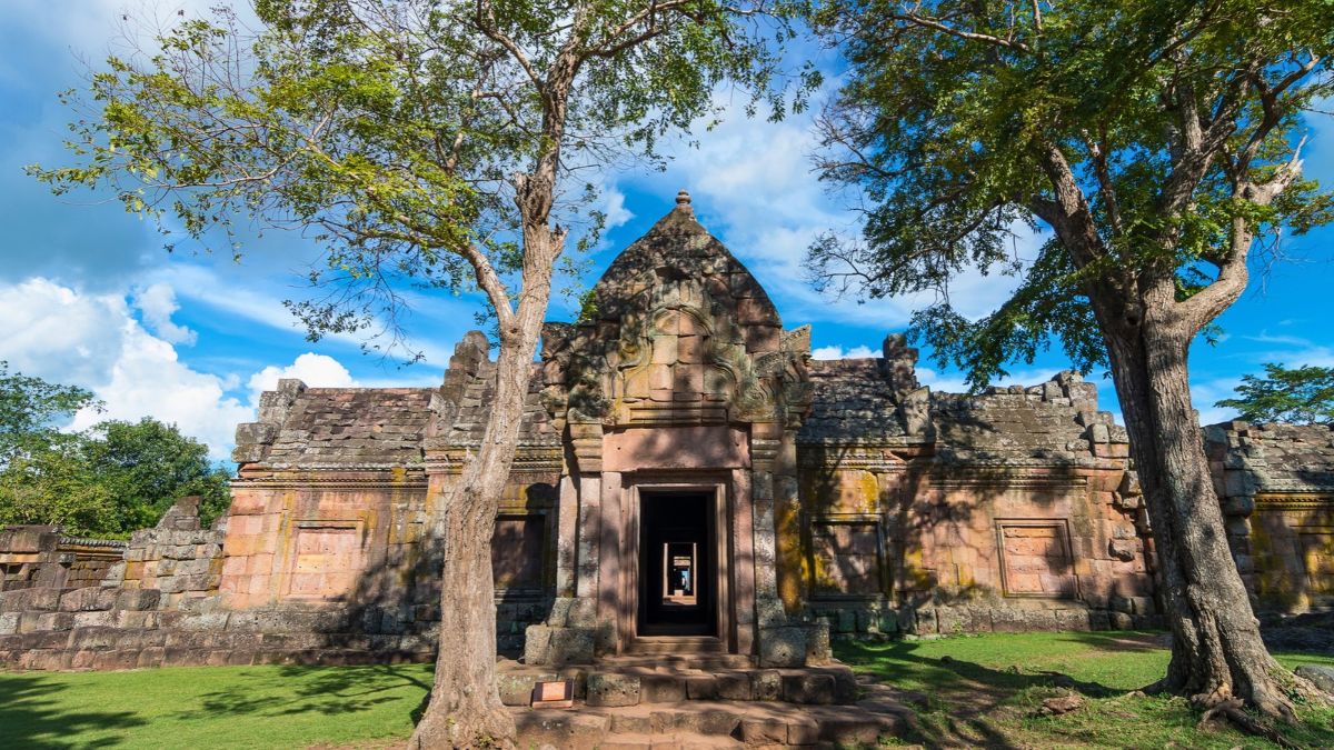 Phanom Rung Khmer temple in Buriram, Thailand, at sunrise with no crowds