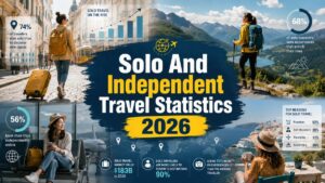 2026 infographic on solo travel: 74% plan solo trips, 68% seek enriching experiences, and the market is valued at $183 billion
