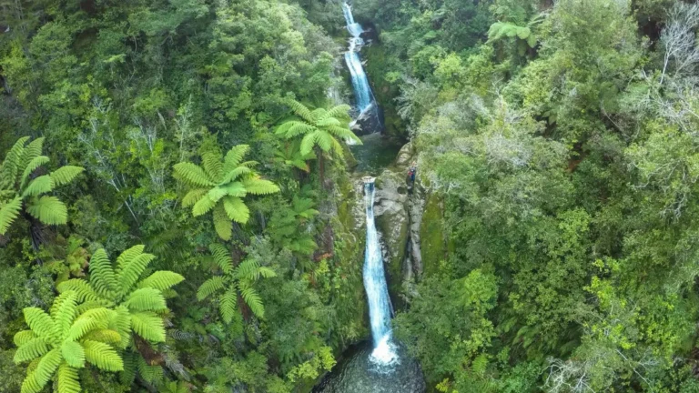 Waterfalls in Abel Tasman National Park, traveling through New Zealand