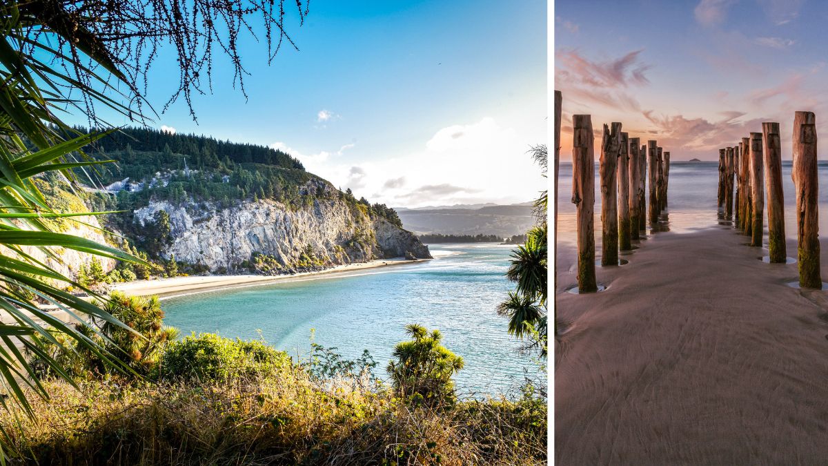 Canoe Beach Dunedin and piles of the old St Clair Jetty Dunedin